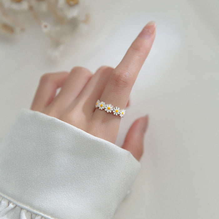 Vintage Daisy Flower Rings For Women Korean Style Adjustable Opening Finger Ring Bride Wedding Engagement Statement Jewelry Gif - Allofbeauty