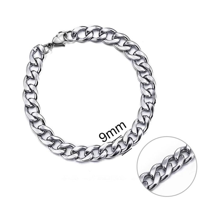 Jiayiqi 3-11 mm Men Chain Bracelet Stainless Steel Curb Cuban Link Chain Bangle for Male Women Hiphop Trendy Wrist Jewelry Gift - Allofbeauty