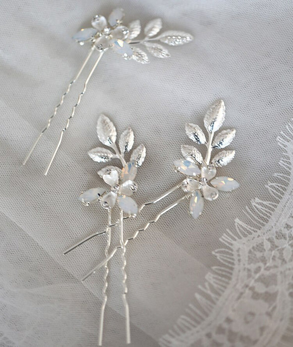 Jonnafe Gold Silver Color Leaf Wedding Hair Comb Pins Set Opal Crystal Bridal Hair Jewelry Accessories Women Headpiece