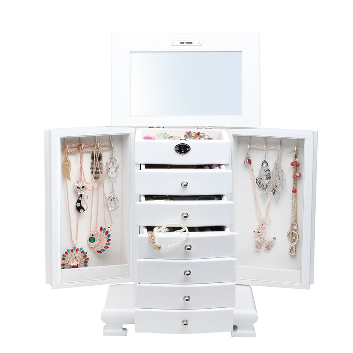 ROWLING Fashion Large Classic Wooden Storage Boxes&amp;Bins Luxury Jewellery Box Earring Bracelets Organizer 6 Drawers Mirror MG010 - Allofbeauty