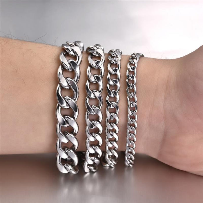 Jiayiqi 3-11 mm Men Chain Bracelet Stainless Steel Curb Cuban Link Chain Bangle for Male Women Hiphop Trendy Wrist Jewelry Gift - Allofbeauty