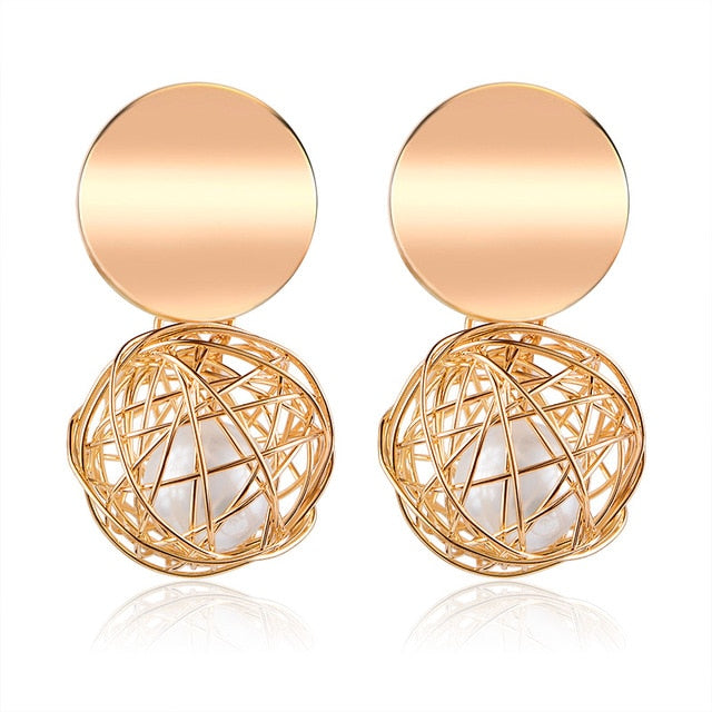 POXAM New Korean Statement Round Earrings For Women Geometric Gold Shell Fluff Dangle Drop Earrings Brincos 2020 Fashion Jewelry - Allofbeauty