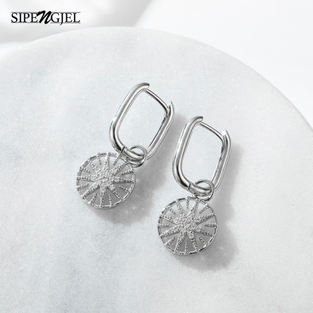 SIPENGJEL Fashion Inlaid Zircon Dainty Star And Moon Hoop Earrings Simple pendant earrings For Women Jewelry 2021 серги женские - Allofbeauty