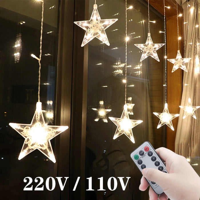 Star String Lights LED Christmas Garland Fairy Curtain light 2.5M Outdoor Indoor For Bedroom Home Party Wedding Ramadan Decor