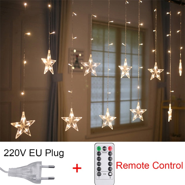Star String Lights LED Christmas Garland Fairy Curtain light 2.5M Outdoor Indoor For Bedroom Home Party Wedding Ramadan Decor